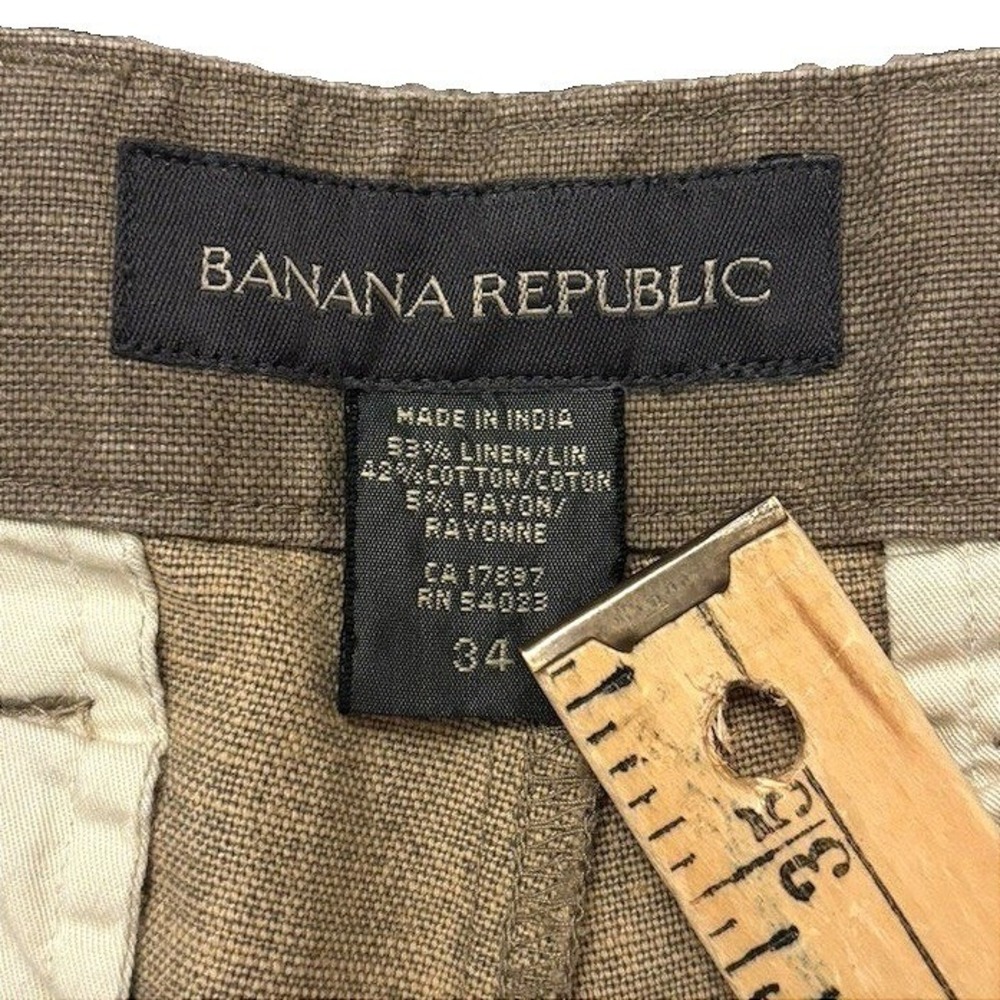 Vtg Y2K Banana Republic Linen Relax Fit Cargo Camp Shorts Men 34 Green Military - Picture 2 of 9